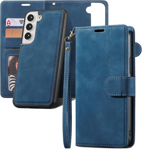 QLTYPRI Case for Samsung Galaxy S25 Ultra, 2 in 1 Detachable Wallet Case PU Leather with Card Slots KickstandWrist StrapMagnetic Closure Shockproof Flip Cover for Samsung S25 Ultra - Blue in Kuwait