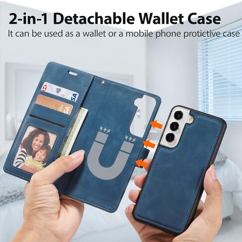 QLTYPRI Case for Samsung Galaxy S25 Ultra, 2 in 1 Detachable Wallet Case PU Leather with Card Slots KickstandWrist StrapMagnetic Closure Shockproof Flip Cover for Samsung S25 Ultra - Blue in Kuwait