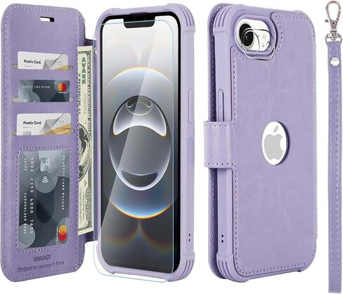 VANAVAGY Compatible for iPhone 16e Wallet Case, RFID Flip Shcokproof Case with Card Holder Kickstand, [Camera Lens & Screen Protector] PU Leather Phone Cover for Wireless Charging,Clove Purple in Kuwait