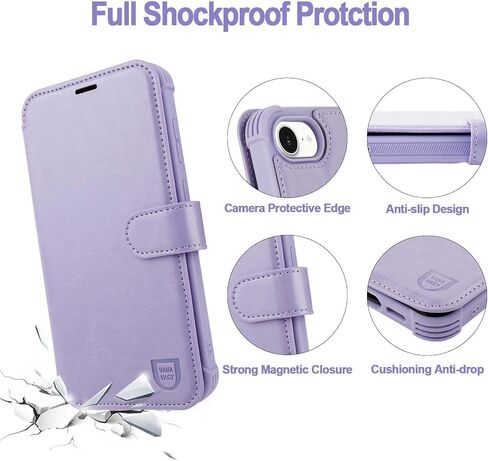 VANAVAGY Compatible for iPhone 16e Wallet Case, RFID Flip Shcokproof Case with Card Holder Kickstand, [Camera Lens & Screen Protector] PU Leather Phone Cover for Wireless Charging,Clove Purple in Kuwait