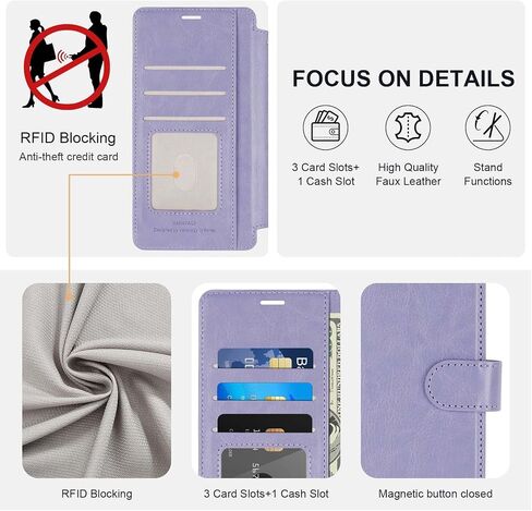 VANAVAGY Compatible for iPhone 16e Wallet Case, RFID Flip Shcokproof Case with Card Holder Kickstand, [Camera Lens & Screen Protector] PU Leather Phone Cover for Wireless Charging,Clove Purple in Kuwait