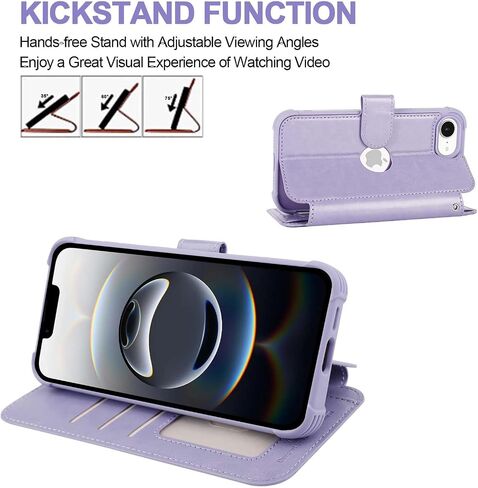 VANAVAGY Compatible for iPhone 16e Wallet Case, RFID Flip Shcokproof Case with Card Holder Kickstand, [Camera Lens & Screen Protector] PU Leather Phone Cover for Wireless Charging,Clove Purple in Kuwait
