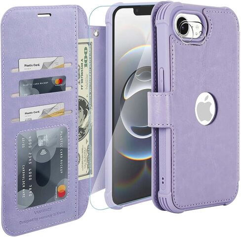 VANAVAGY Compatible for iPhone 16e Wallet Case, RFID Flip Shcokproof Case with Card Holder Kickstand, [Camera Lens & Screen Protector] PU Leather Phone Cover for Wireless Charging,Clove Purple in Kuwait