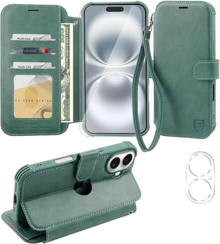 VANAVAGY Compatible for iPhone 16e Wallet Case, RFID Flip Shcokproof Case with Card Holder Kickstand, [Camera Lens & Screen Protector] PU Leather Phone Cover for Wireless Charging,Clove Purple in Kuwait