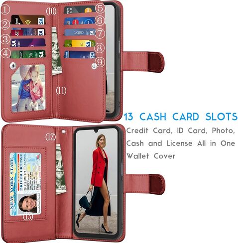 Galaxy A16 5G Case, Galaxy A16 5G Wallet Case, Tekcoo Luxury PU Leather Cash Credit Card Slots Holder Carrying Folio Flip Cover [Detachable Magnetic Hard Case] Kickstand for Samsung A16 5G [Wine Red] in Saudi Arabia