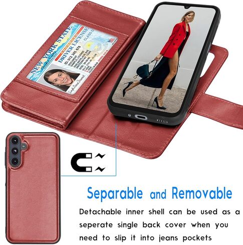 Galaxy A16 5G Case, Galaxy A16 5G Wallet Case, Tekcoo Luxury PU Leather Cash Credit Card Slots Holder Carrying Folio Flip Cover [Detachable Magnetic Hard Case] Kickstand for Samsung A16 5G [Wine Red] in Saudi Arabia