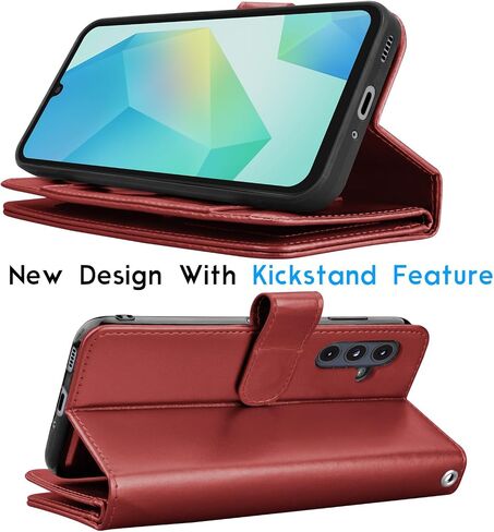 Galaxy A16 5G Case, Galaxy A16 5G Wallet Case, Tekcoo Luxury PU Leather Cash Credit Card Slots Holder Carrying Folio Flip Cover [Detachable Magnetic Hard Case] Kickstand for Samsung A16 5G [Wine Red] in Saudi Arabia