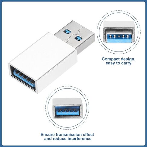 MECCANIXITY 2 Pcs USB Male to Female Adapter, USB 3.0 Coupler Male to Female Connector Converter for Phone Laptop Car Black in Kuwait