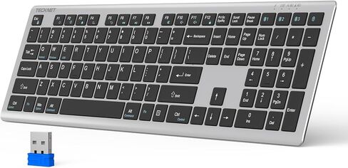 TECKNET Bluetooth Keyboard Rechargeable, 4-Device (2.4G+BT) Wireless Keyboard, Full Size Computer Keyboard with Stand, Ultra-Slim Quiet Typing, for PC/Laptop/Smart TV/Phone/Tablet, 12 Hotkeys in Saudi Arabia