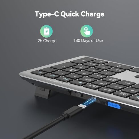 TECKNET Bluetooth Keyboard Rechargeable, 4-Device (2.4G+BT) Wireless Keyboard, Full Size Computer Keyboard with Stand, Ultra-Slim Quiet Typing, for PC/Laptop/Smart TV/Phone/Tablet, 12 Hotkeys in Saudi Arabia