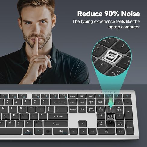 TECKNET Bluetooth Keyboard Rechargeable, 4-Device (2.4G+BT) Wireless Keyboard, Full Size Computer Keyboard with Stand, Ultra-Slim Quiet Typing, for PC/Laptop/Smart TV/Phone/Tablet, 12 Hotkeys in Saudi Arabia