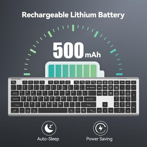 TECKNET Bluetooth Keyboard Rechargeable, 4-Device (2.4G+BT) Wireless Keyboard, Full Size Computer Keyboard with Stand, Ultra-Slim Quiet Typing, for PC/Laptop/Smart TV/Phone/Tablet, 12 Hotkeys in Saudi Arabia