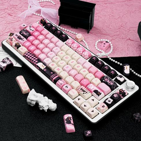 MOA Profile PBT KEYCAPS 134 مفتاح PBT DYE-Sublimation Keycaps with Black & Pink Cut in Kuwait