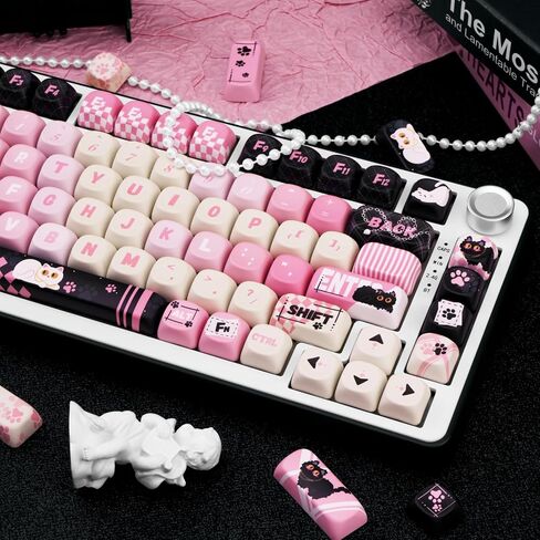 MOA Profile PBT KEYCAPS 134 مفتاح PBT DYE-Sublimation Keycaps with Black & Pink Cut in Kuwait