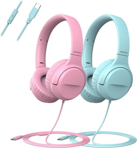 INFURTURE CH3 Kids USB C Headphones for School,Type C Kids Headphones,Wired Boys Girls Headphones with Safe Limiter 94dB,HD Stereo Sound,On/Over Ear Headphones for/Tablet/School/Travel(Green) in Saudi Arabia