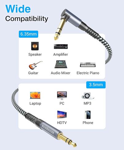 BlueRigger 3.5mm 90 Degree Stereo Audio Cable (10FT, L-Shaped Right Angle Jack, Auxiliary Cable, Male to Male, Hi-Fi Sound) – Aux Cord for Headphones, Car Stereo, Speaker, Phone, Tablet, Laptop in Kuwait