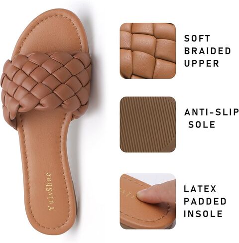 YULVSHOE Women's Braided Flat Sandals Fashion Woven Open Toe Slip On Slides Strappy Beach Sandals Slippers For Summer in Kuwait