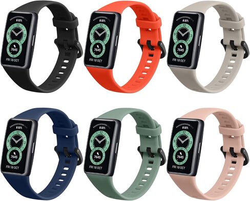 مجموعة حزام Kwmobile متوافقة مع Huawei 21mm Band 7 / Band 6 / Band 6 Pro Straps - 6x TPU Silicone Wristband - Multicolor in Saudi Arabia