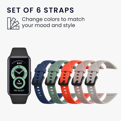 مجموعة حزام Kwmobile متوافقة مع Huawei 21mm Band 7 / Band 6 / Band 6 Pro Straps - 6x TPU Silicone Wristband - Multicolor in Saudi Arabia