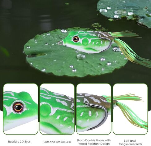 Frog Topwater Lure – Hollow Body Soft Fishing Frog, Floating Weedless Design with Lifelike Action for Freshwater & Heavy Cover Areas – Ideal for Bass, Trout, Pike & Snakehead in Kuwait