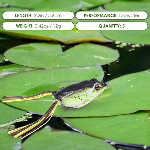 Frog Topwater Lure – Hollow Body Soft Fishing Frog, Floating Weedless Design with Lifelike Action for Freshwater & Heavy Cover Areas – Ideal for Bass, Trout, Pike & Snakehead in Kuwait