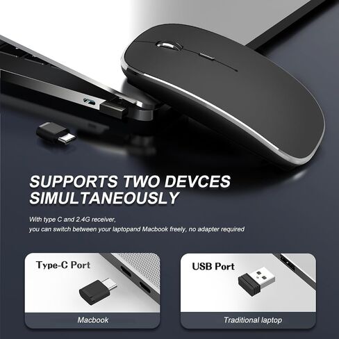 Rechargeable Bluetooth Mouse for MacBook, 6 Buttons, Comfortable to Hold, Quad-Mode(BT1/BT2/USB/TypeC), Silent Clicks, Portable Travel, USBC Wireless Mouse for Laptop PC Desktop Computer Tablet Phone in Saudi Arabia