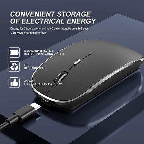 Rechargeable Bluetooth Mouse for MacBook, 6 Buttons, Comfortable to Hold, Quad-Mode(BT1/BT2/USB/TypeC), Silent Clicks, Portable Travel, USBC Wireless Mouse for Laptop PC Desktop Computer Tablet Phone in Saudi Arabia