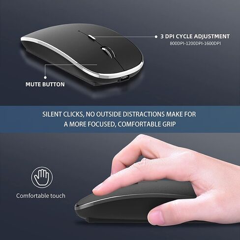 Rechargeable Bluetooth Mouse for MacBook, 6 Buttons, Comfortable to Hold, Quad-Mode(BT1/BT2/USB/TypeC), Silent Clicks, Portable Travel, USBC Wireless Mouse for Laptop PC Desktop Computer Tablet Phone in Saudi Arabia