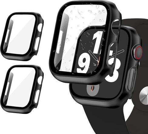 JR.DM 40mm 2 Pack Hard PC Case with HD Tempered Glass Screen Protector for Apple Watch Series 6/5/4/SE, Slim Guard Bumper Full Coverage Protective Anti-Scratch Face Cover for iWatch, Black+ Black in Saudi Arabia