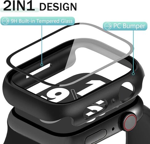 JR.DM 40mm 2 Pack Hard PC Case with HD Tempered Glass Screen Protector for Apple Watch Series 6/5/4/SE, Slim Guard Bumper Full Coverage Protective Anti-Scratch Face Cover for iWatch, Black+ Black in Saudi Arabia