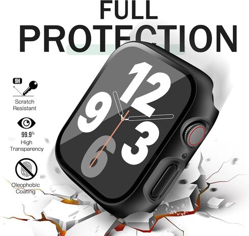 JR.DM 40mm 2 Pack Hard PC Case with HD Tempered Glass Screen Protector for Apple Watch Series 6/5/4/SE, Slim Guard Bumper Full Coverage Protective Anti-Scratch Face Cover for iWatch, Black+ Black in Saudi Arabia