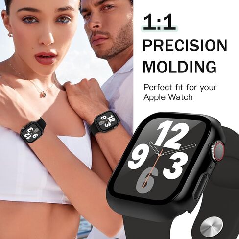 JR.DM 40mm 2 Pack Hard PC Case with HD Tempered Glass Screen Protector for Apple Watch Series 6/5/4/SE, Slim Guard Bumper Full Coverage Protective Anti-Scratch Face Cover for iWatch, Black+ Black in Saudi Arabia