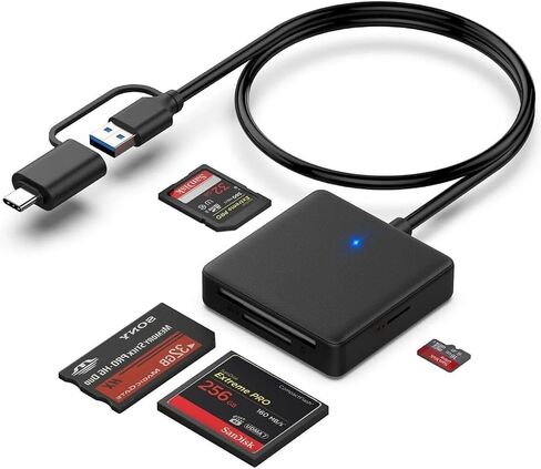 Memory Card Reader, 4in1 USB 3.0 and USB-C to SD Micro SD MS CF Card Reader Adapter, 4 Cards Simultaneously Read and Write, Compatible with iPhone 15 Series, MacBook Pro/Air 2023, and More in Saudi Arabia