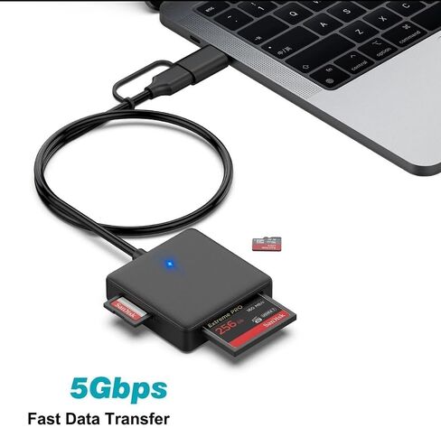 Memory Card Reader, 4in1 USB 3.0 and USB-C to SD Micro SD MS CF Card Reader Adapter, 4 Cards Simultaneously Read and Write, Compatible with iPhone 15 Series, MacBook Pro/Air 2023, and More in Saudi Arabia