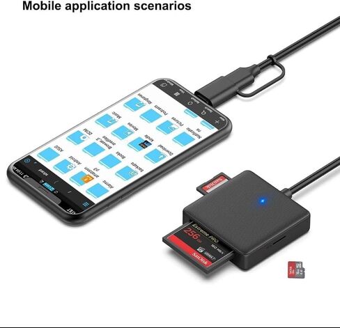 Memory Card Reader, 4in1 USB 3.0 and USB-C to SD Micro SD MS CF Card Reader Adapter, 4 Cards Simultaneously Read and Write, Compatible with iPhone 15 Series, MacBook Pro/Air 2023, and More in Saudi Arabia