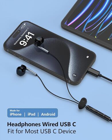 Samsung Galaxy Earbuds Wired, Android USB C Wired Headphones with Microphone for Samsung Galaxy S24 S23 S22 S21 Ultra, Apple Earbuds Wired USBC Headphones for iPhone 16 15 Pro Max, iPad Pro Air Mini in Saudi Arabia