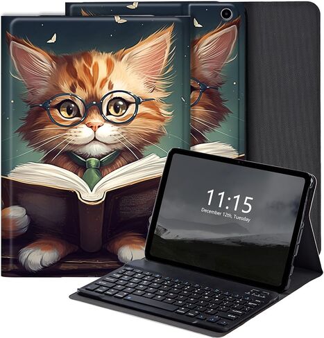 حالة لوحة المفاتيح لحالة قرص Amazon Fire Max 11 الجديدة كليًا ، (13th Gen ، 2023 إصدار) - لوحة مفاتيح مغناطيسية قابلة للفصل رقيقة رقيقة Slim Smart Tablet ， القراءة Cat in Kuwait