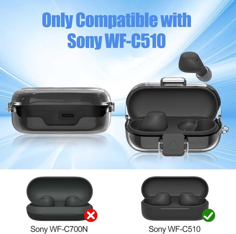 [with Safety Lock] for Sony WF-C510 Case Cover, Clear Soft TPU Protective Earbuds Case with Carabiner & Cleaner Kit Accessories Set(Clear) in Kuwait
