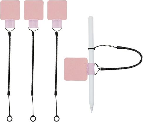 Mini Skater Plastic Elastic Tether Lanyard with Silicone Ring & Pen Loop Holder for Tethering Stylus Pen to Drawing Tablet, 4 Set (Pink) in Saudi Arabia