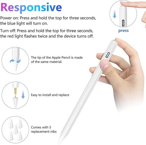 Stylus Pen for iPad 10th 9th 8th 7th 6th Generation, 15Mins Fast Charge for Apple iPad Pencil with Pencil Holder, for iPad Pro 11/12.9 inch, for iPad Air 5th/4th/3th Gen, for iPad Mini 6th/5th Gen in Kuwait