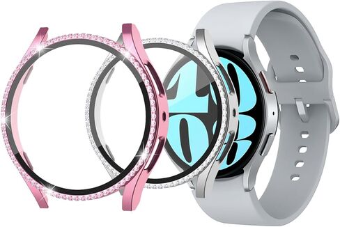 علبة Bling لـ Samsung Galaxy Watch Fe (2024) ، Galaxy Watch 5 و 4 شاشة واقي 40 مم ، غطاء الوجه الواقي من Bling Diamond مع فيلم زجاجي مقسى ، وردي+الذهب الوردي. in Saudi Arabia