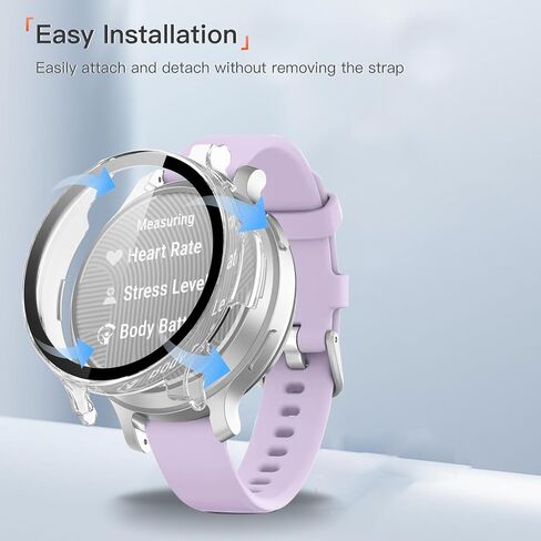 (2 عبوة) حالة وقائية لـ Garmin Lily 2 ، وهي عبارة عن مصد تغطية كامل للكمبيوتر مع واقي شاشة زجاجي مقسى ، قذيفة مقاومة للخدش مقاومة للصدمات لساعة Garmin Lily 2 Active Smart (Clear+Clear) in Kuwait