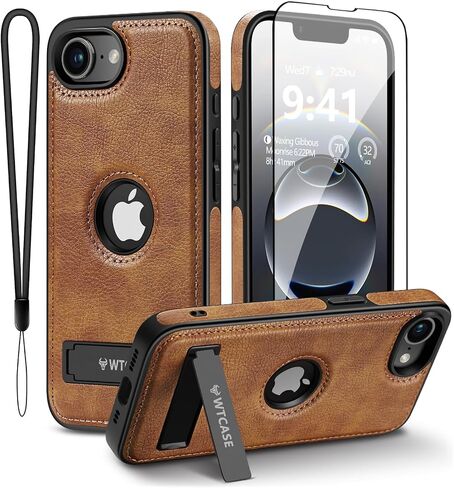 Magnetic for iPhone 16e Leather Case,Built-in Invisible Stand [Compatible with Magsafe] Protective Slim Kickstand Phone Cover Compatible with iPhone 16e (2025) 6.1" (Brown) in Kuwait