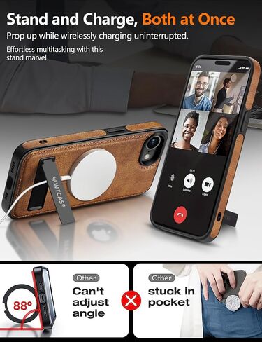 Magnetic for iPhone 16e Leather Case,Built-in Invisible Stand [Compatible with Magsafe] Protective Slim Kickstand Phone Cover Compatible with iPhone 16e (2025) 6.1" (Brown) in Kuwait