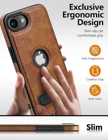 Magnetic for iPhone 16e Leather Case,Built-in Invisible Stand [Compatible with Magsafe] Protective Slim Kickstand Phone Cover Compatible with iPhone 16e (2025) 6.1" (Brown) in Kuwait