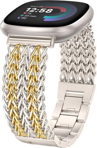 Minyee Metal Bands Compatible with Fitbit Sense 2/Versa 4/Versa 3/Sense Bands Women, Dressy Stainless Steel Multi-chain Designer Luxury Link Bracelet Wristband Replacement Strap in Saudi Arabia