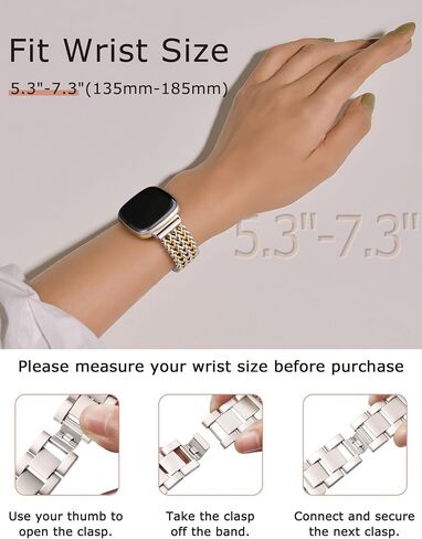 Minyee Metal Bands Compatible with Fitbit Sense 2/Versa 4/Versa 3/Sense Bands Women, Dressy Stainless Steel Multi-chain Designer Luxury Link Bracelet Wristband Replacement Strap in Saudi Arabia