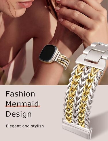 Minyee Metal Bands Compatible with Fitbit Sense 2/Versa 4/Versa 3/Sense Bands Women, Dressy Stainless Steel Multi-chain Designer Luxury Link Bracelet Wristband Replacement Strap in Saudi Arabia