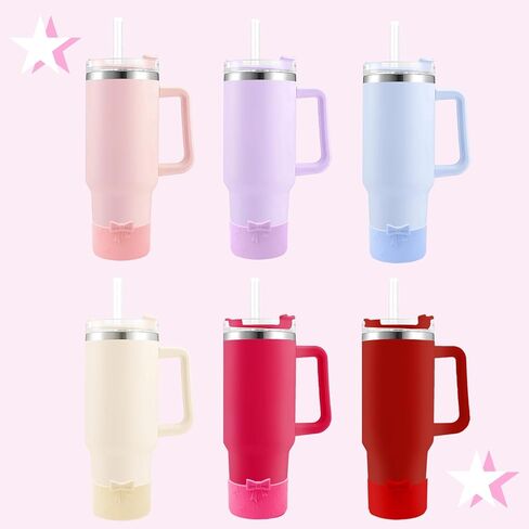 Bows Silicone Water Bottle Boot, Stanley Cup Accessories Anti-Slip Protective Sleeve for Water Bottle, Protector Sleeve Cover Boots for Stanley 40 30 oz with Handle in Kuwait