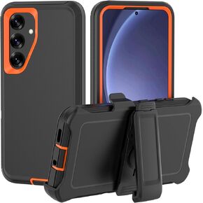 Case for Samsung Galaxy S25 Plus 5G Phone: Heavy Duty Shockproof Armor Protector Case Cover with Belt Clip Holster for Samsung Galaxy S25 Plus 5G 6.7 inch Phone Case (Black+Orange)